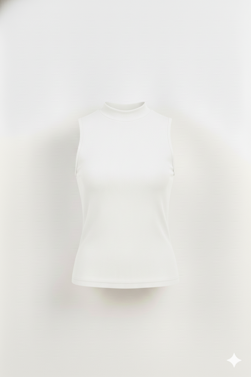 MOCK NECK CUT SLEEVES WOMEN SOLID TOP