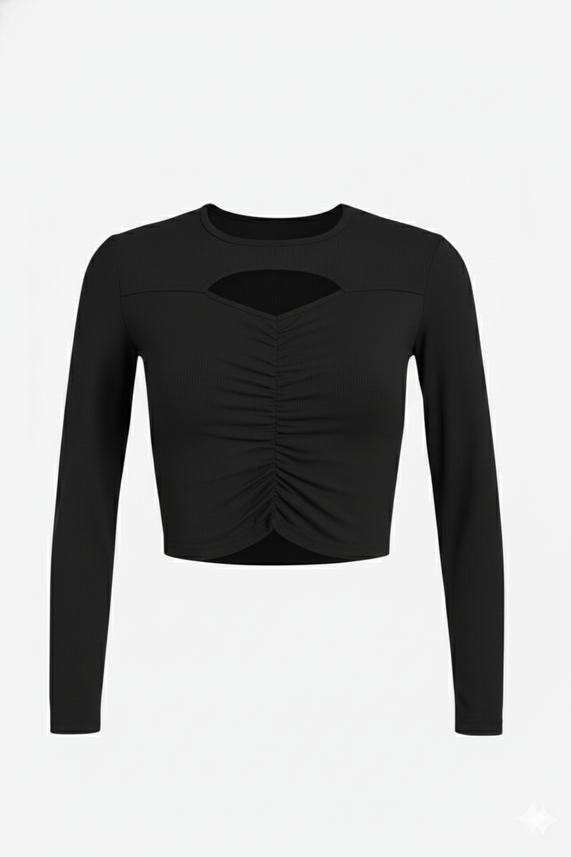 EYE CUT FULLL SLEEVES WOMEN SOLID TOP