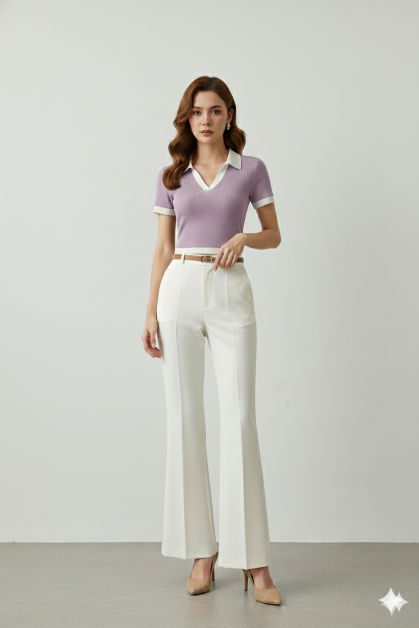 WHITE COLLAR HALF SLEEVES WOMEN SOLID TOP