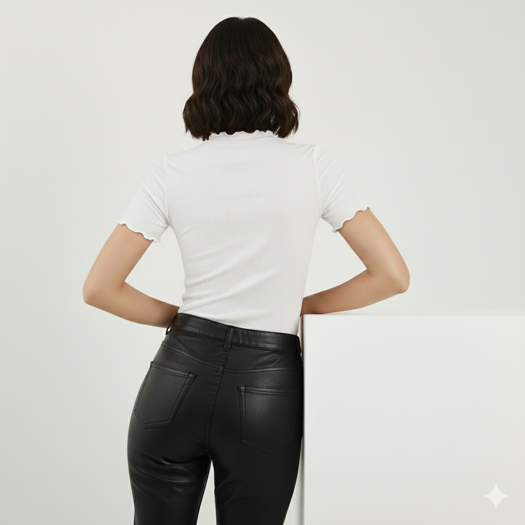 TEXTURED MOCK NECK HALF SLEEVES WOMEN SOLID TOP