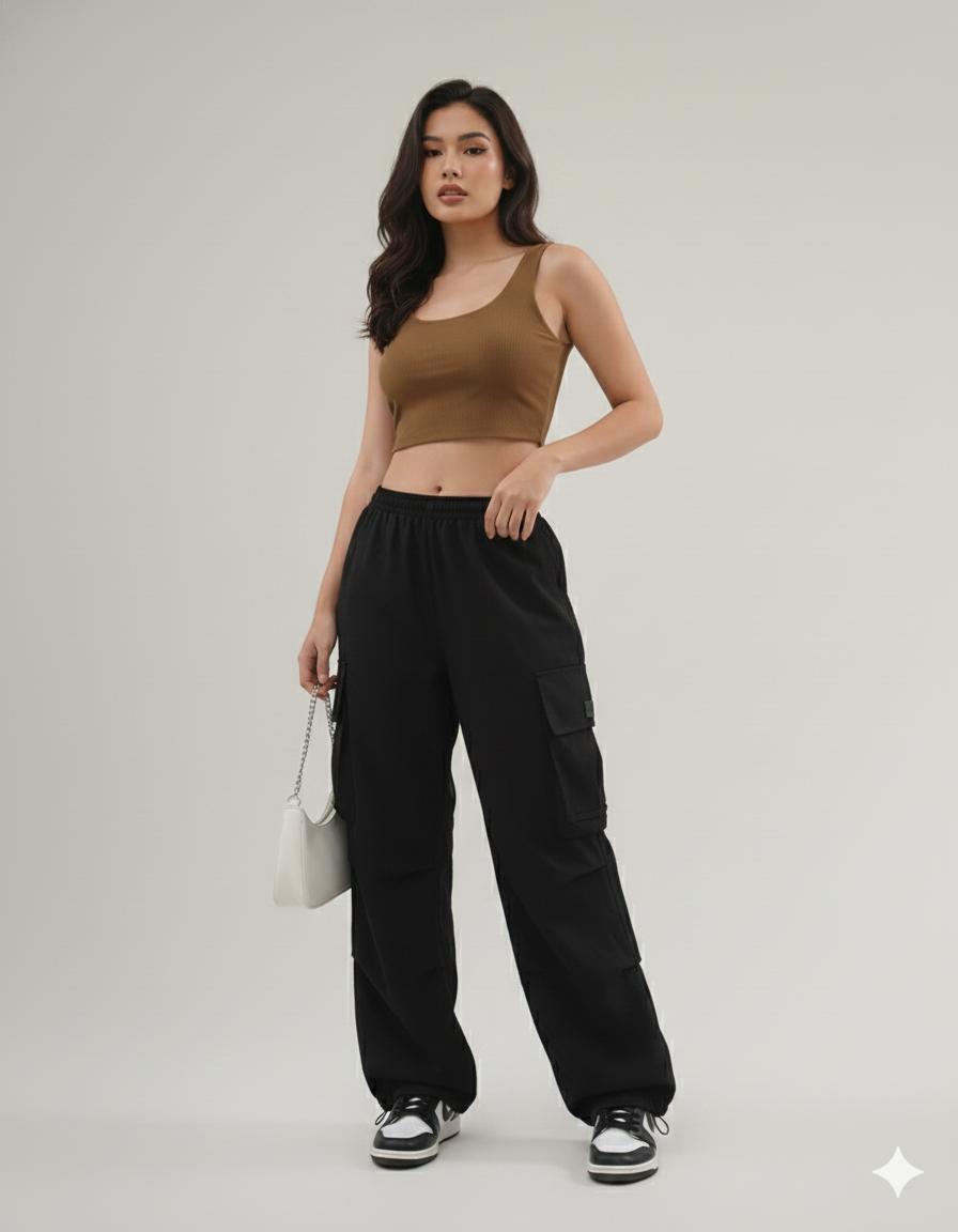 ROUND NECK SLEEVLESS CROPPED TOP WITH JOGGERS