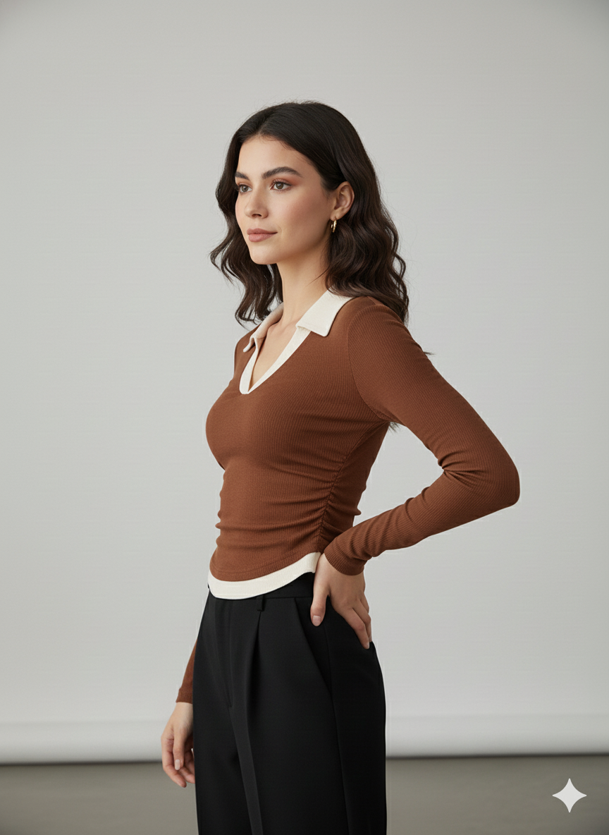 WHITE COLLAR FULLL SLEEVES WOMEN SOLID TOP