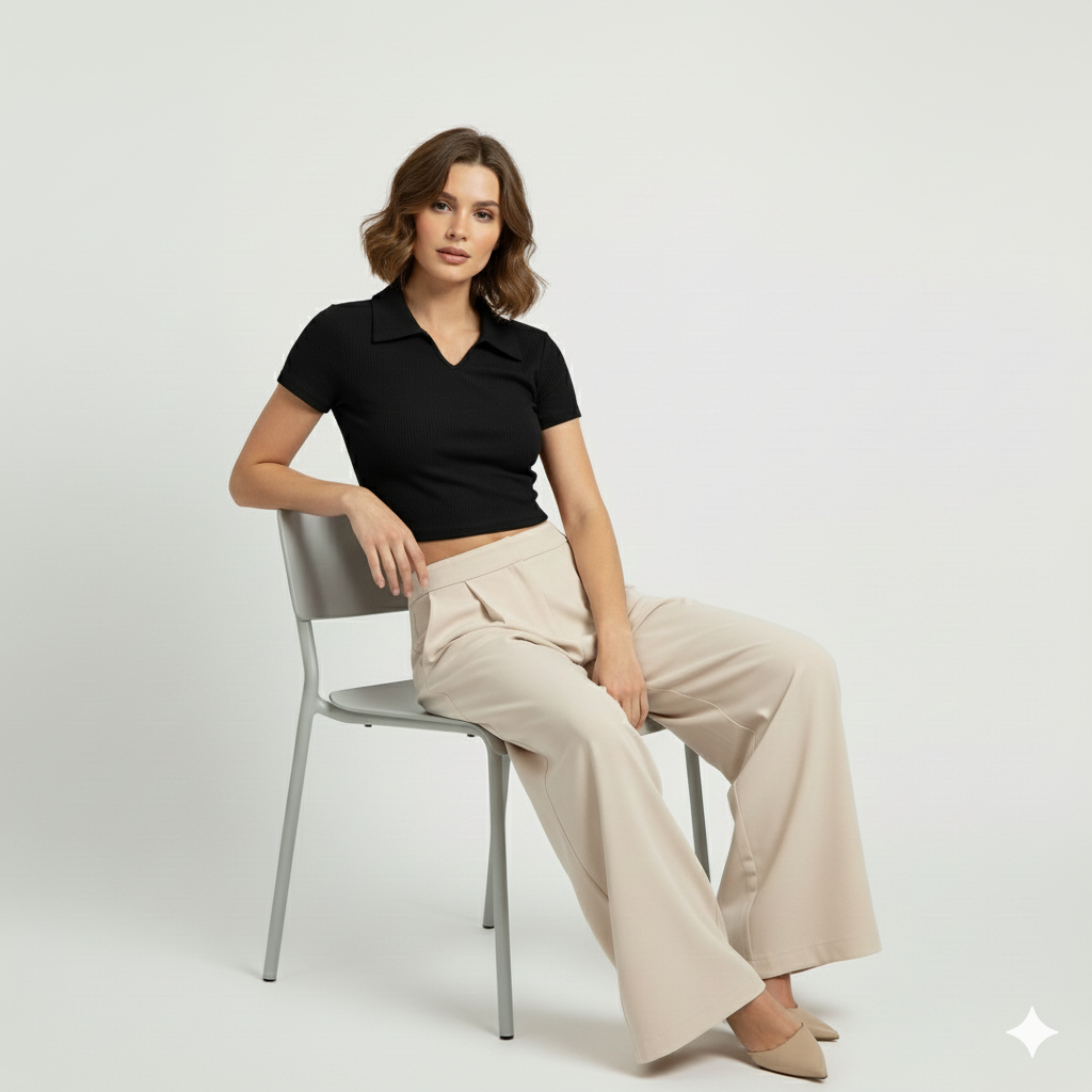 PLAIN COLLAR HALF SLEEVES WOMEN SOLID TOP