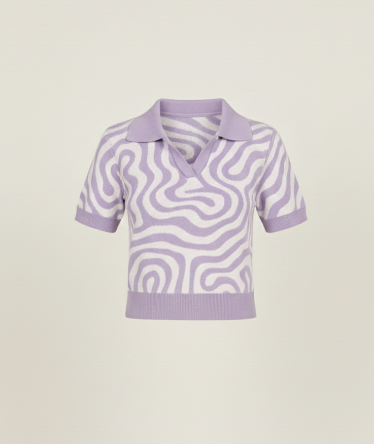 ABSRACT PRINT COLLARED HALF SLEEVES WOMEN TOP