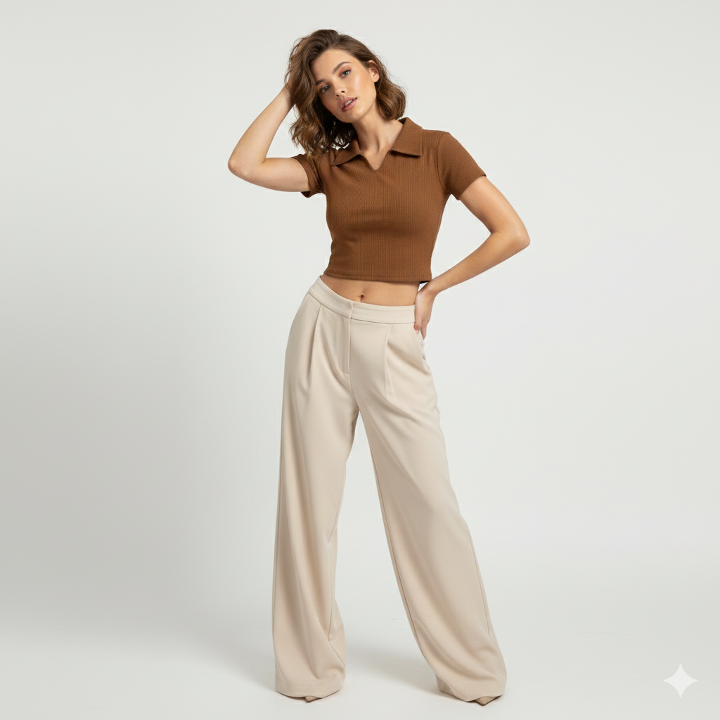 PLAIN COLLAR HALF SLEEVES WOMEN SOLID TOP