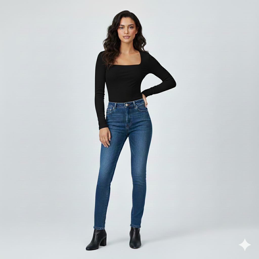 SQUARE NECK FULLL SLEEVES WOMEN SOLID TOP