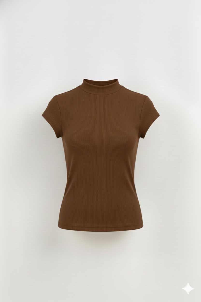 MOCK NECK HALF SLEEVES WOMEN SOLID TOP