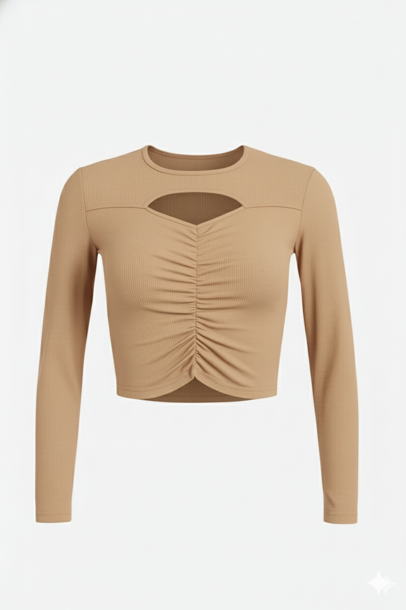 EYE CUT FULLL SLEEVES WOMEN SOLID TOP