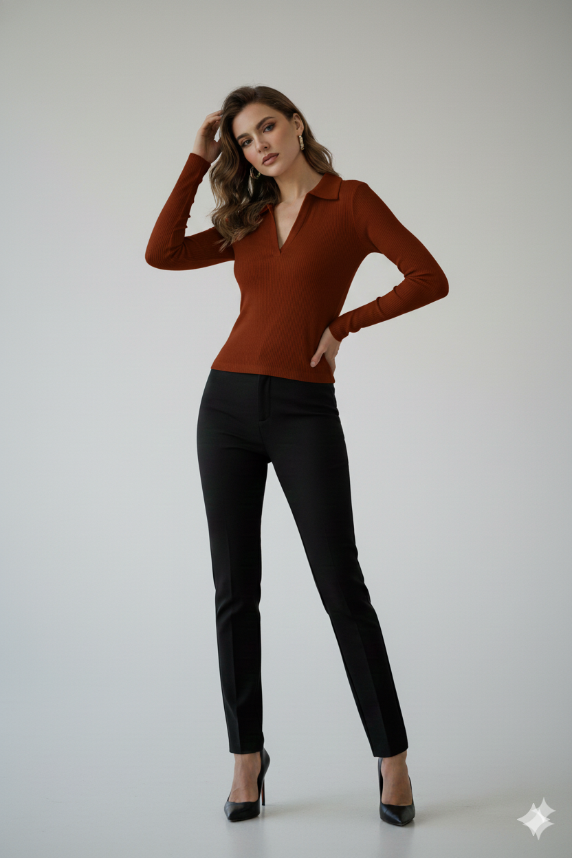 PLAIN COLLAR FULLL SLEEVES WOMEN SOLID TOP