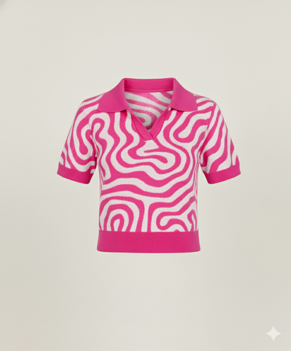 ABSRACT PRINT COLLARED HALF SLEEVES WOMEN TOP