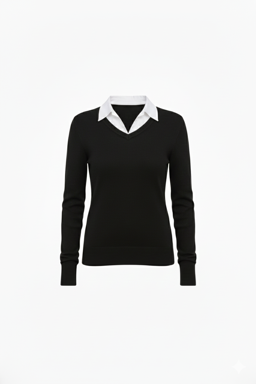 WHITE COTTON COLLAR FULLL SLEEVES WOMEN SOLID TOP