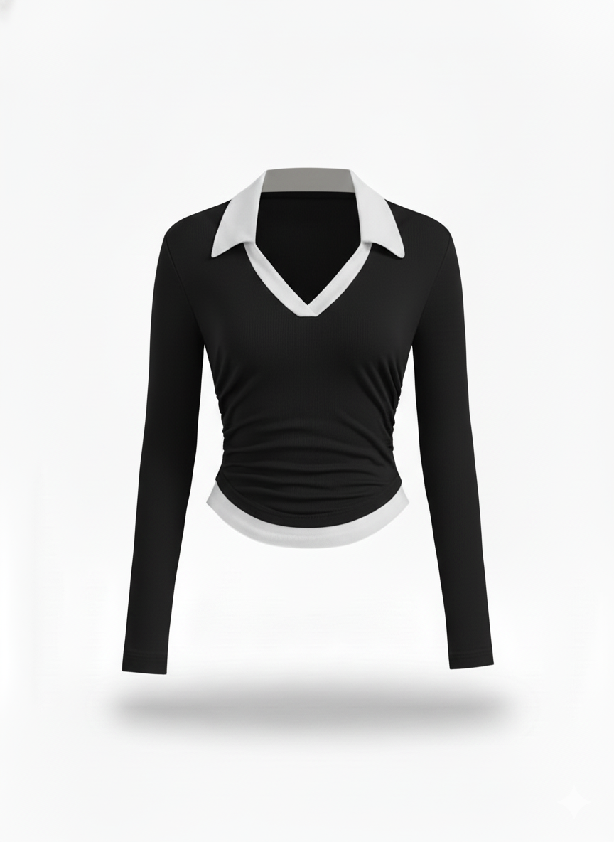 WHITE COLLAR FULLL SLEEVES WOMEN SOLID TOP