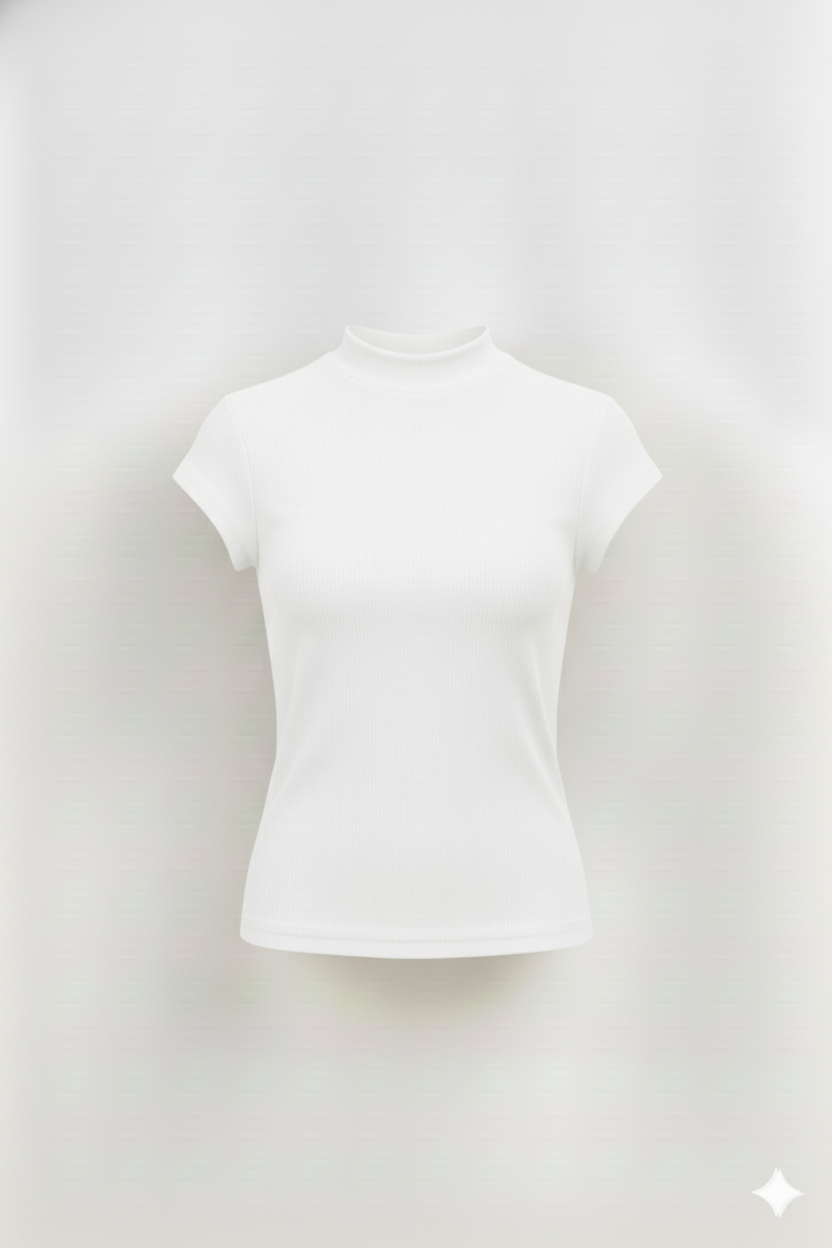 MOCK NECK HALF SLEEVES WOMEN SOLID TOP