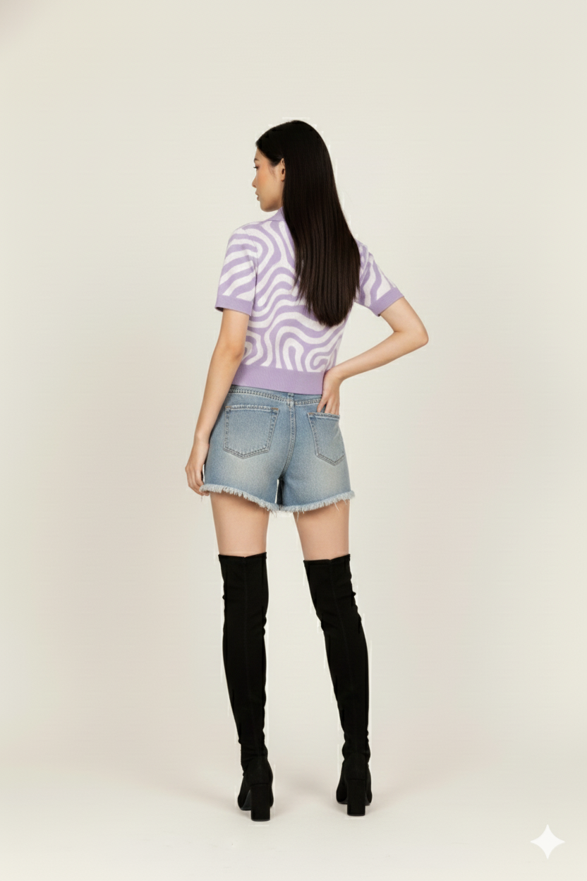 ABSRACT PRINT COLLARED HALF SLEEVES WOMEN TOP