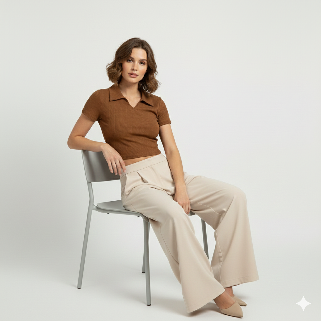 PLAIN COLLAR HALF SLEEVES WOMEN SOLID TOP