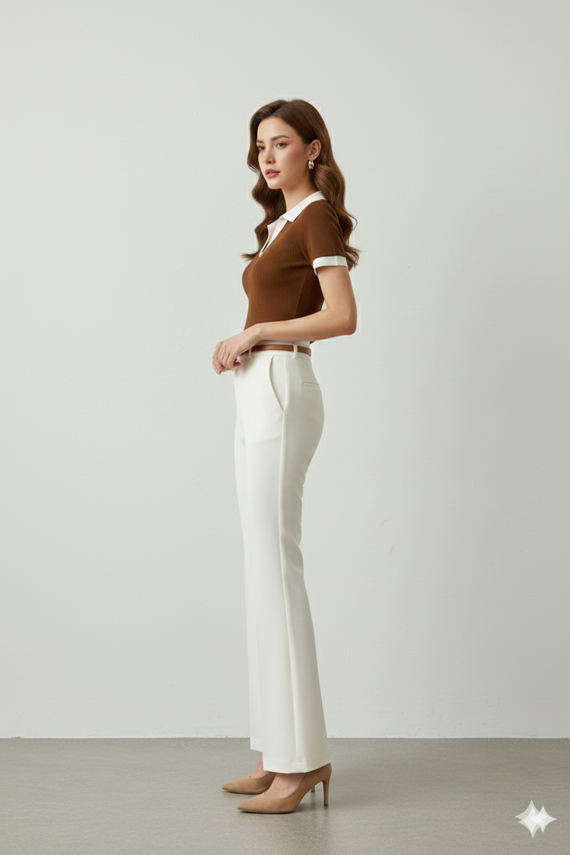 WHITE COLLAR HALF SLEEVES WOMEN SOLID TOP