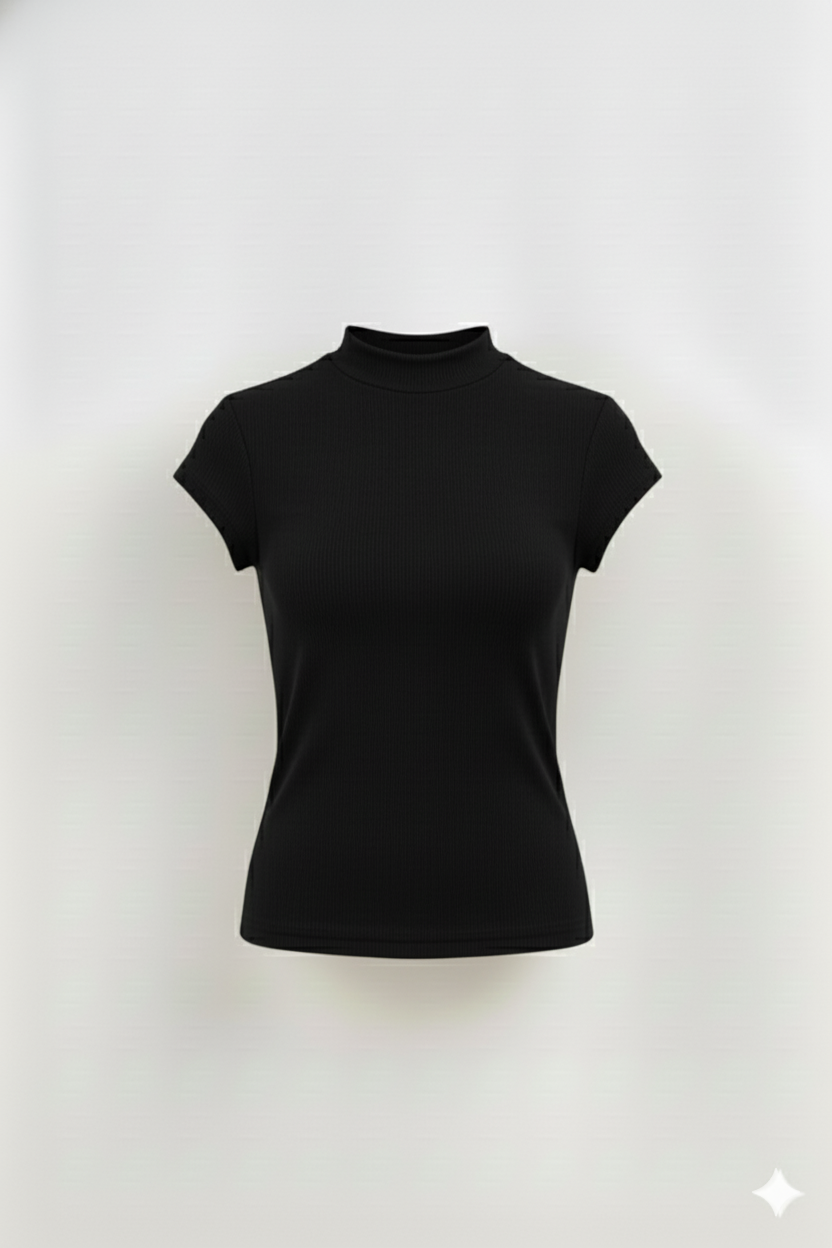 MOCK NECK HALF SLEEVES WOMEN SOLID TOP