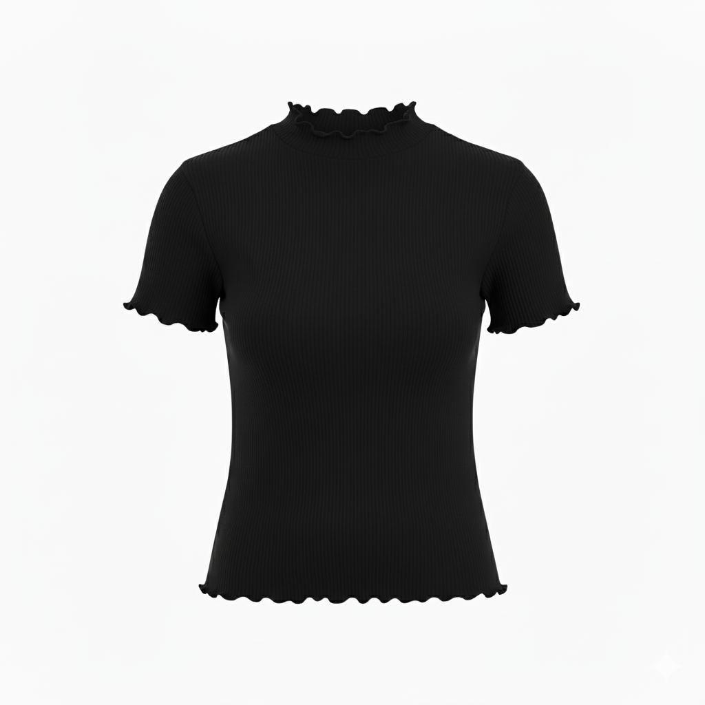 TEXTURED MOCK NECK HALF SLEEVES WOMEN SOLID TOP