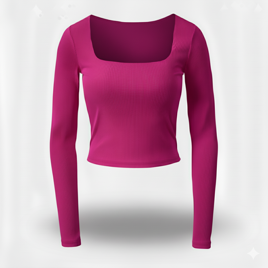 SQUARE NECK FULLL SLEEVES WOMEN SOLID TOP