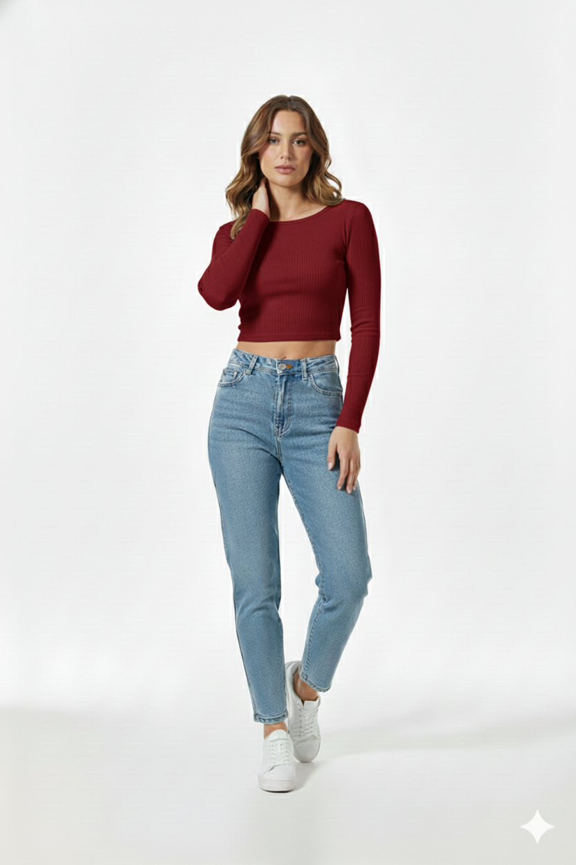 ROUND NECK FULLL SLEEVES WOMEN SOLID TOP