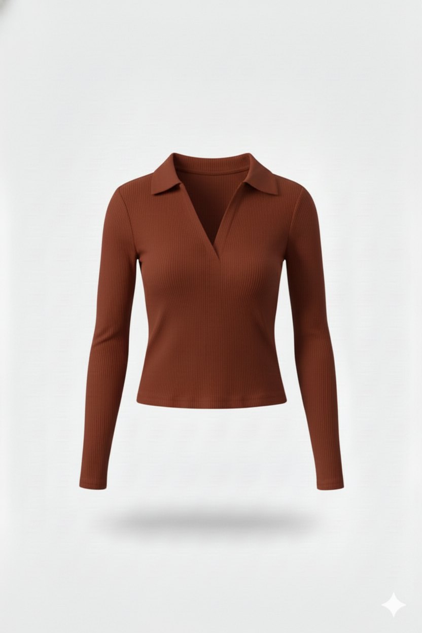 PLAIN COLLAR FULLL SLEEVES WOMEN SOLID TOP