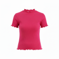 TEXTURED MOCK NECK HALF SLEEVES WOMEN SOLID TOP