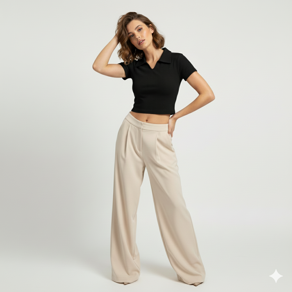 PLAIN COLLAR HALF SLEEVES WOMEN SOLID TOP