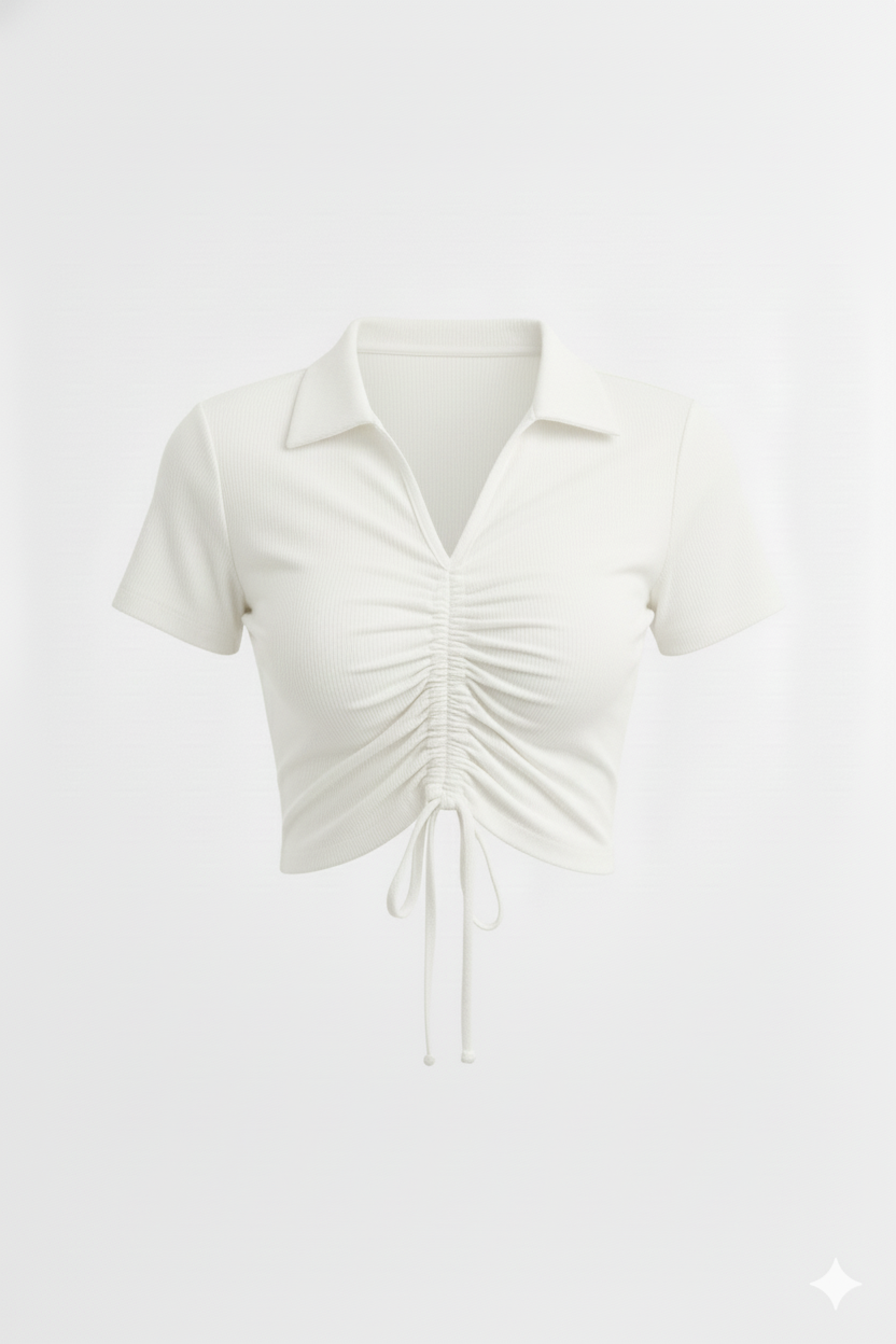 FRONT DRWASTEING V - NECK HALF SLEEVES WOMEN TOP