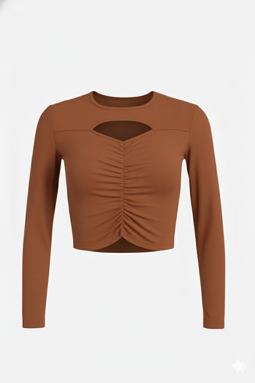 EYE CUT FULLL SLEEVES WOMEN SOLID TOP