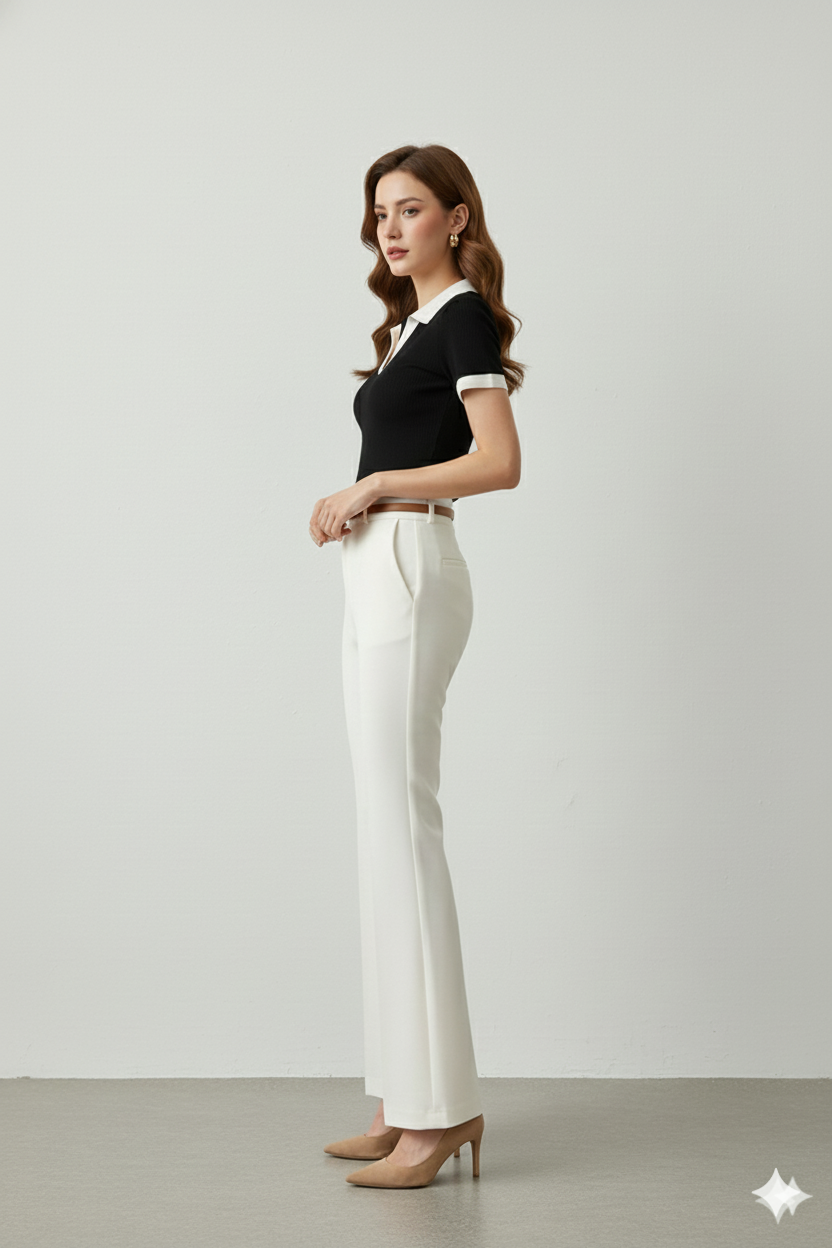 WHITE COLLAR HALF SLEEVES WOMEN SOLID TOP