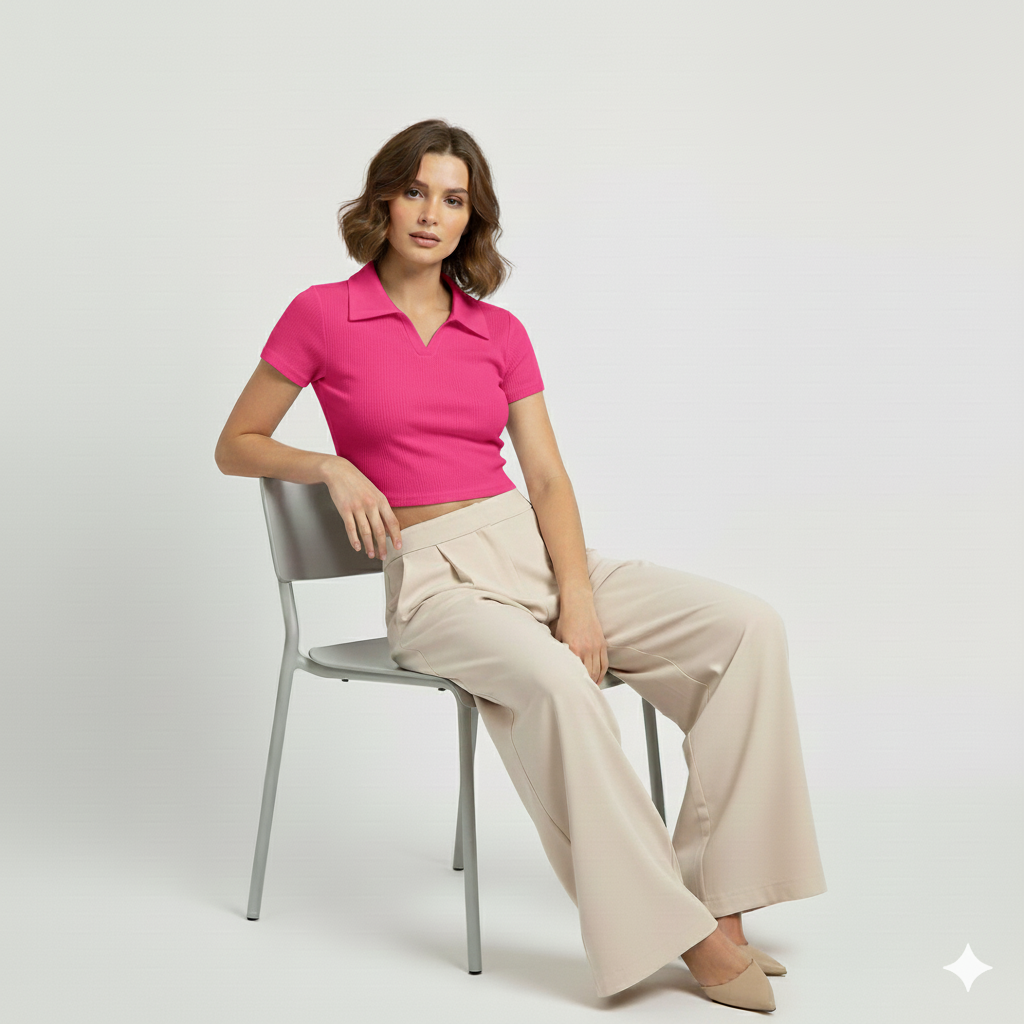 PLAIN COLLAR HALF SLEEVES WOMEN SOLID TOP