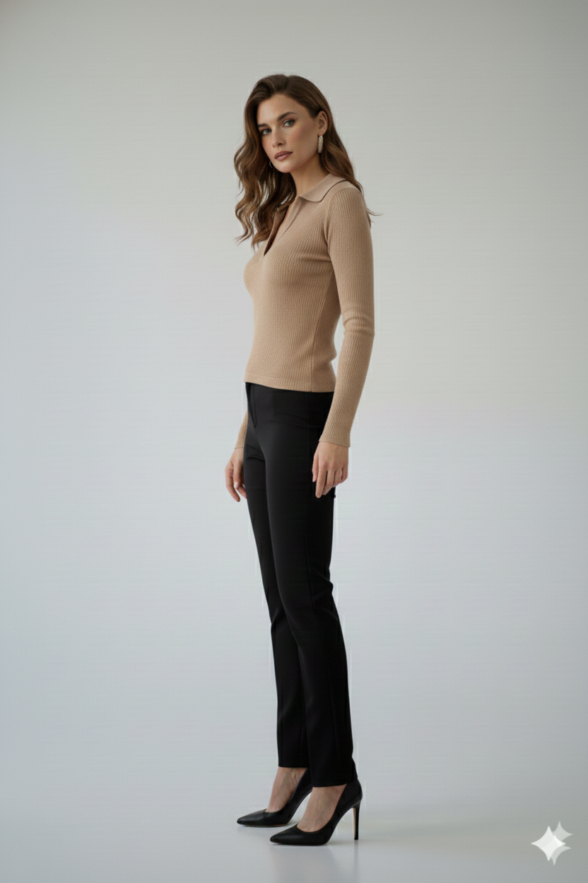 PLAIN COLLAR FULLL SLEEVES WOMEN SOLID TOP