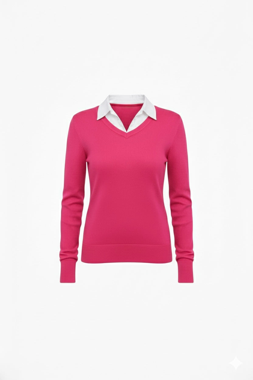 WHITE COTTON COLLAR FULLL SLEEVES WOMEN SOLID TOP