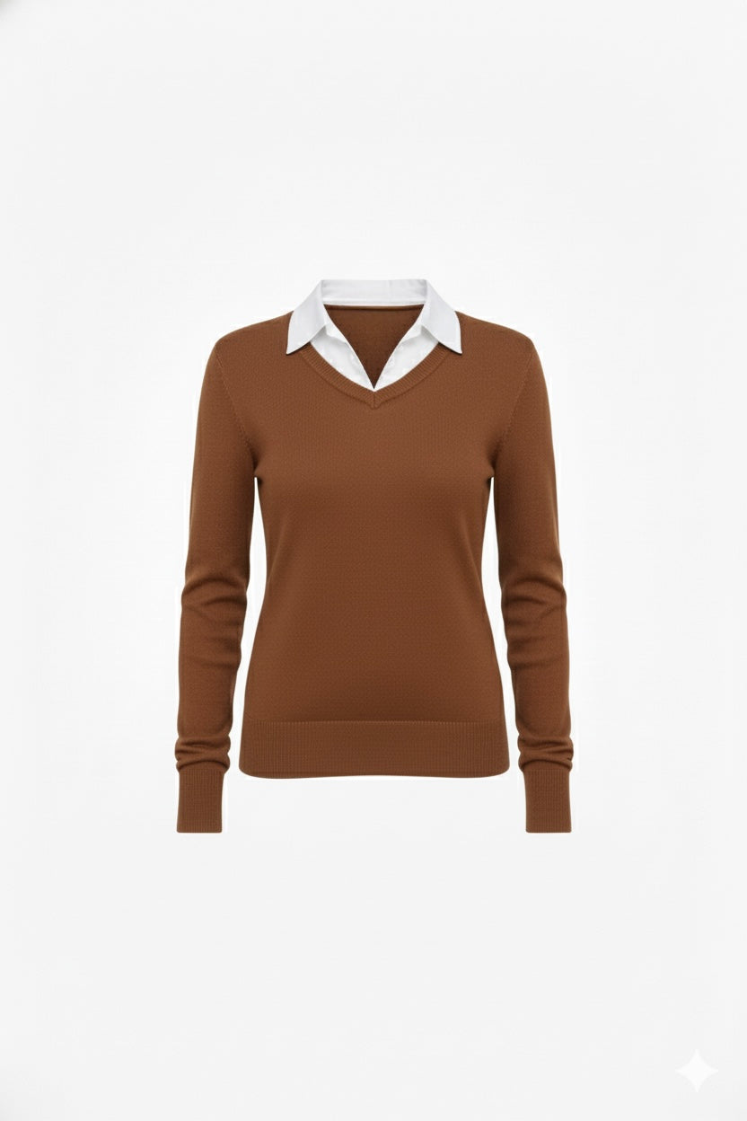 WHITE COTTON COLLAR FULLL SLEEVES WOMEN SOLID TOP